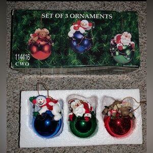 Christmas Ornaments Santa, Reindeer, And Snowman,‎ Set Of 3 Glass Fugural